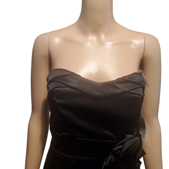 NEW Teeze Me Juniors Size 7 Black Satin Strapless Cocktail Dress Knee Length - Picture 2 of 12